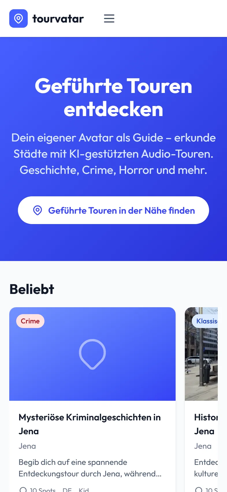 Discover-Feed mit kuratierten Touren auf dem Smartphone